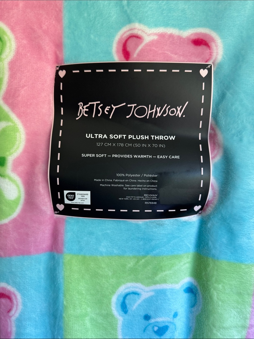 🌈 Betsey Johnson Plush Teddy Bear Throw Blanket - Picture 5 of 8